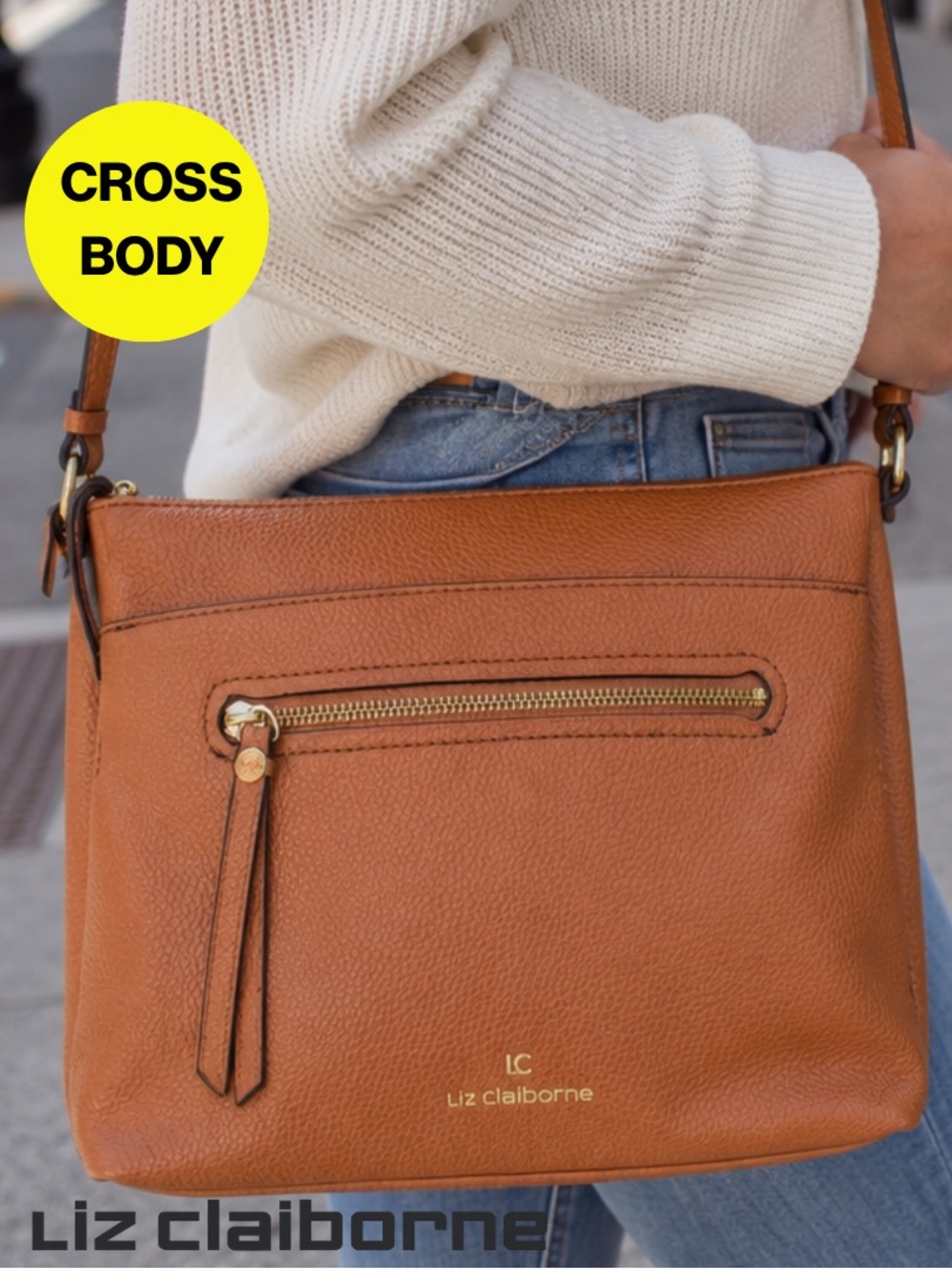 Liz Claiborne Cognac Leather Crossbody Bag